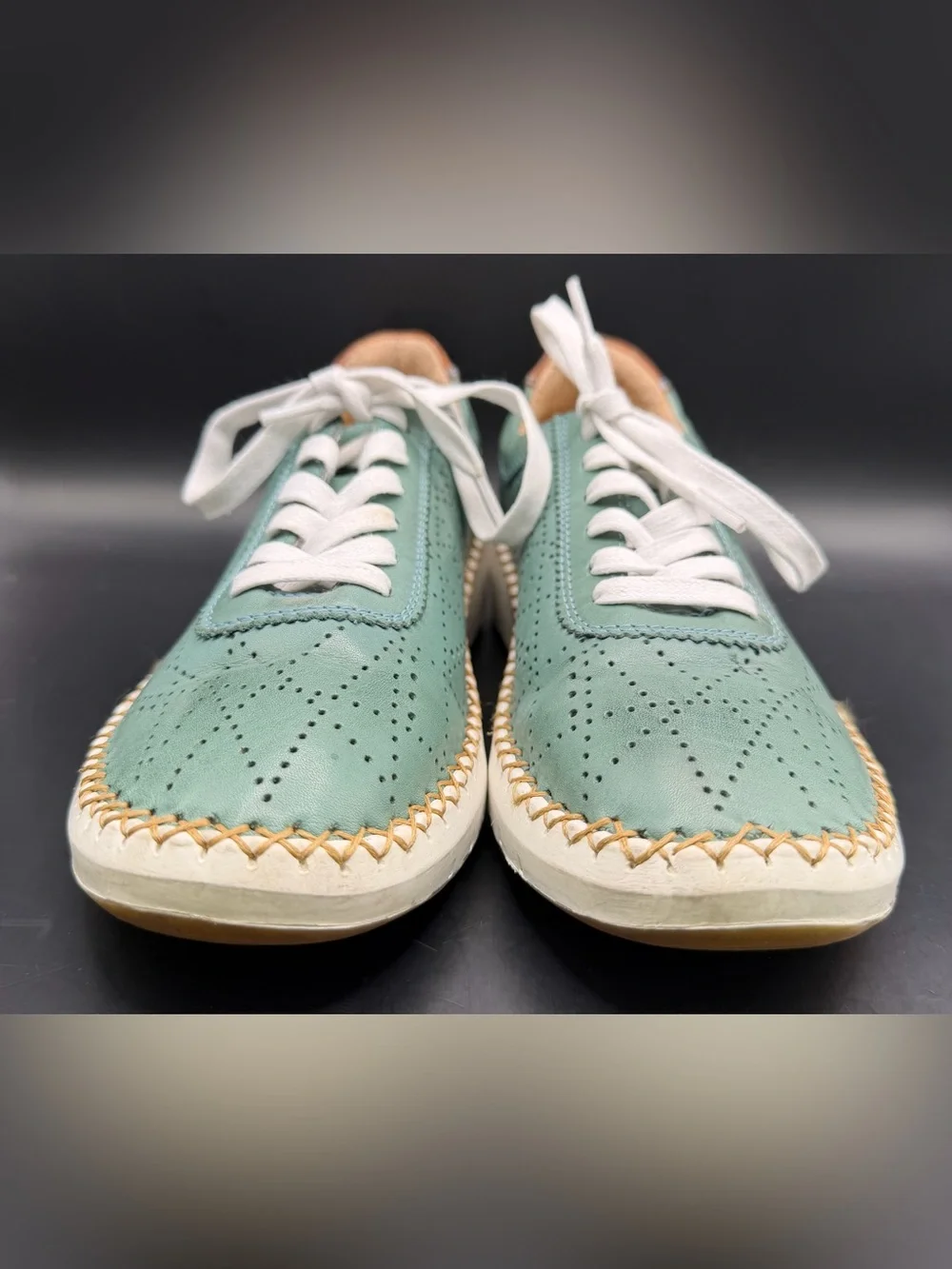 The Happy Monk-Casual Perforated Green Sneakers - White Laces,‎ Size: 39